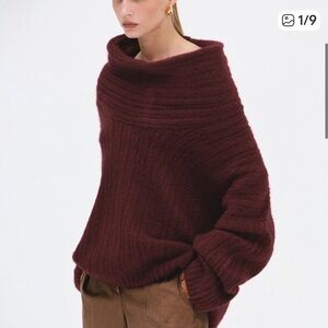 Source Unknown Ribbed Cowl Neck Sweater - Burgundy